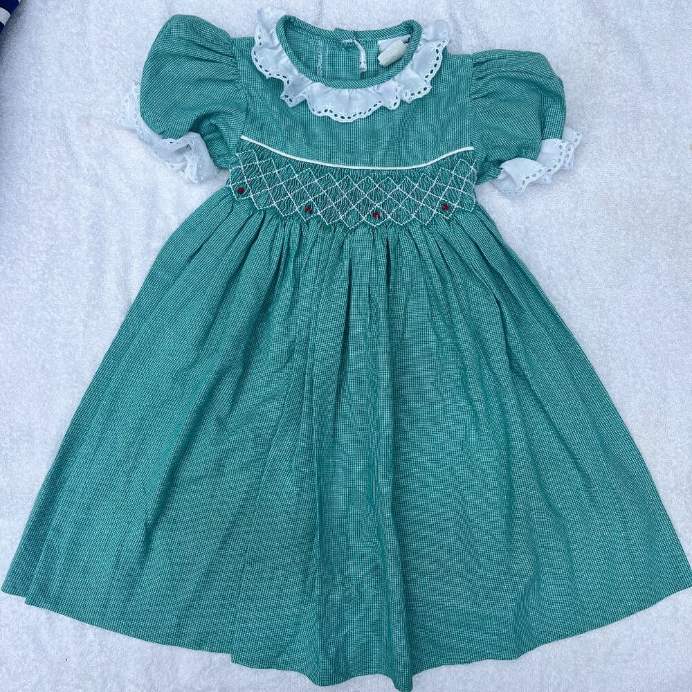 Green gingham smocked dress